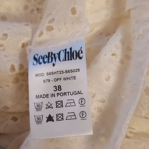 See by Chloe peasant blouse short sleeve smocked boho blouse cream - Picture 9 of 15